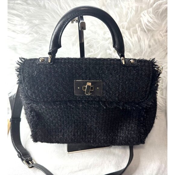 Kate spade Little Nadine black tuxedo hill tweed purse crossbody satchel - Picture 2 of 8